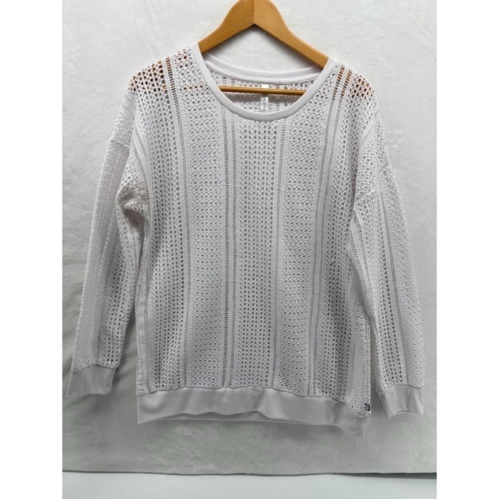 Fabeltics Women's Sheer White Long Sleeve Top Size Large Swim Cover Leisurewear